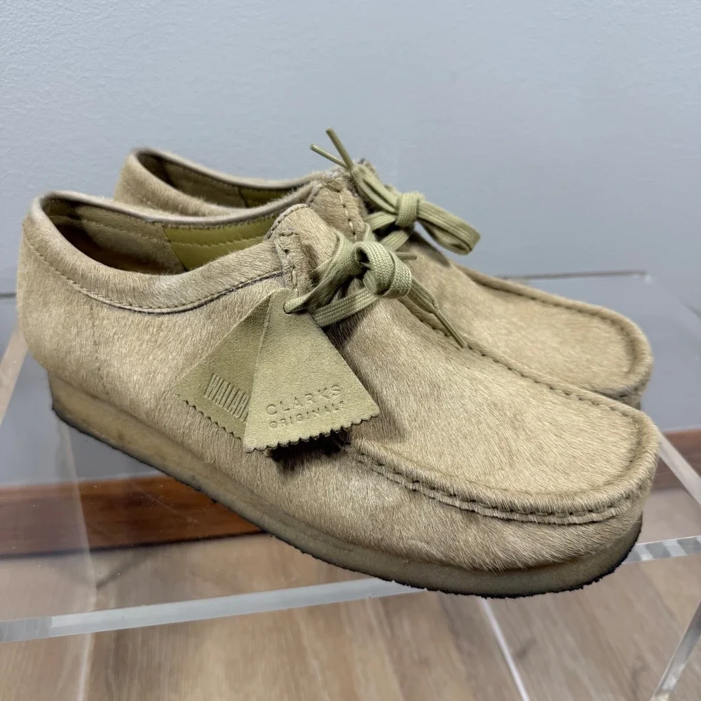 Clarks Originals Real Cow Fur Wallabee Shoes Tan Size 10.5